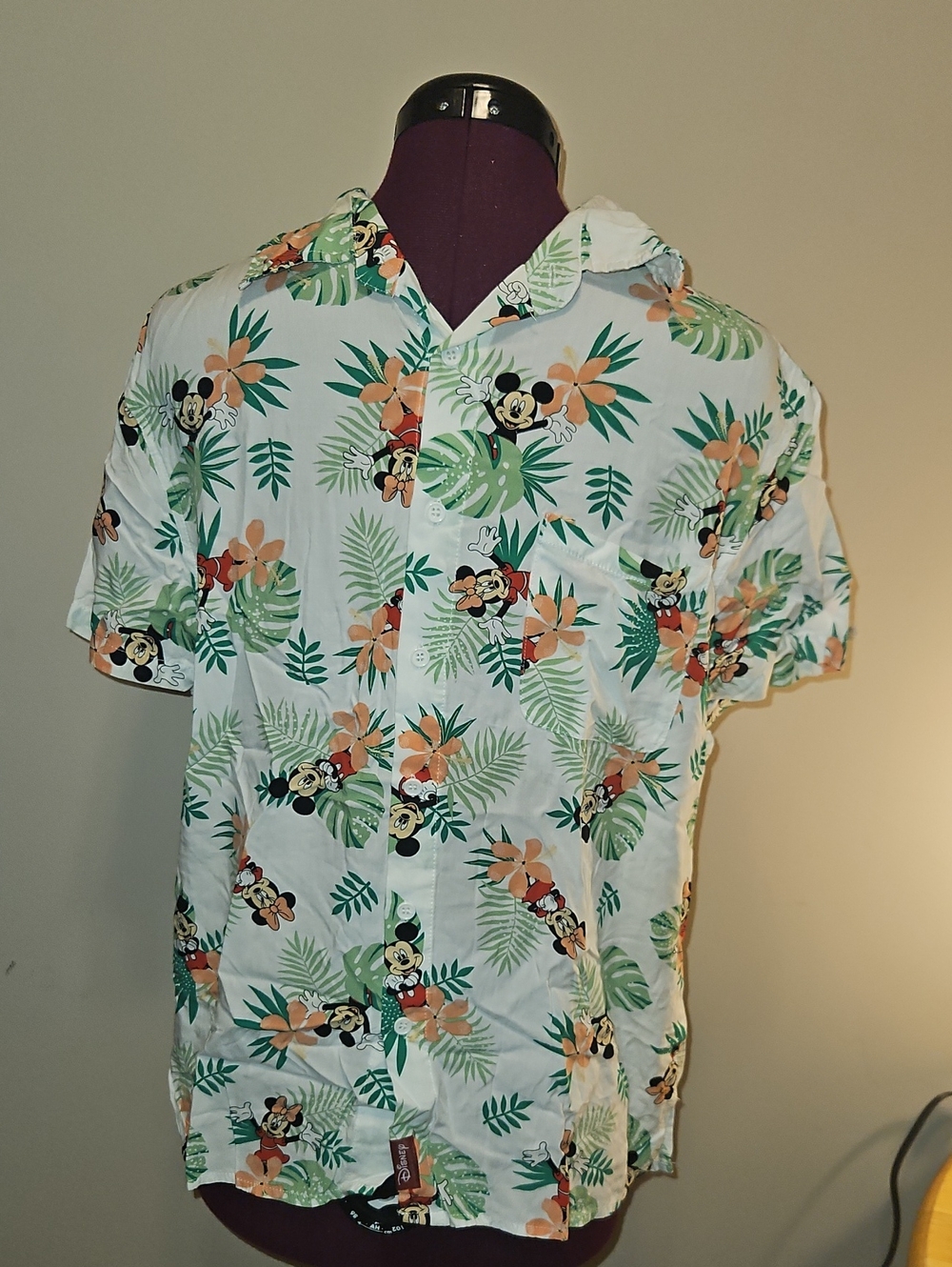 Disney Mickey Mouse Tropical Button-Down Shirt - White/Green/Peach